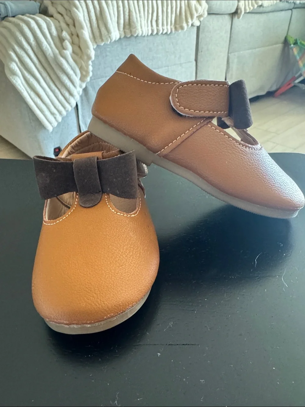 Baby/Toddler Mary Jane Shoes with Brown Bow - Tan
